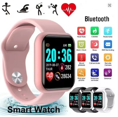 Y68 Smart Watch for Women & Men – Bluetooth Fitness Tracker, Music Player, Sleep Monitor, Sport Bracelet Wristwatch (White, Black, Pink)