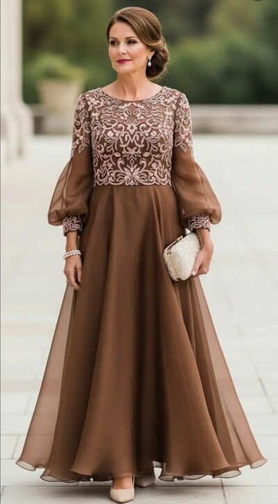 Coffe A Line Lace Mother Of Bride /Groom Dresses Evening Formal Gown