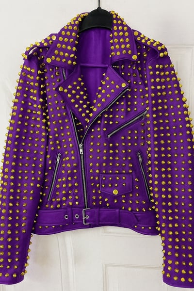 Crafted Leather Women Purple Studded Punk Rock Gothic Jacket