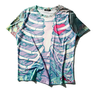 Sweet punk color rib painted 3d sweater t-shirt