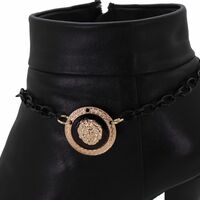 Women Black Metal Boot Chain Gold Lion Coin Medallion Shoe Charm Western Fashion Jewelry  - Thumbnail 1
