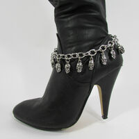 Women Silver Metal Boot Chain Bracelet Mini Skulls Shoe Charm anklet Western Fashion Jewelry  - Thumbnail 4