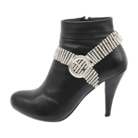 Women Silver Metal Boot Chain Bracelet Bling Belt Buckle Shoe Charm Anklet Western Fashion Jewelry  - Thumbnail 2