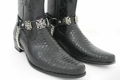 Biker Men Western Boot Silver Chain Pair Leather 2 Strap Pair Cross Charms Band