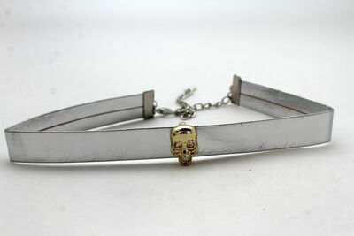 Biker Women Skull Skinny Band Choker Necklace Shiny Silver Gothic Fashion Rocker