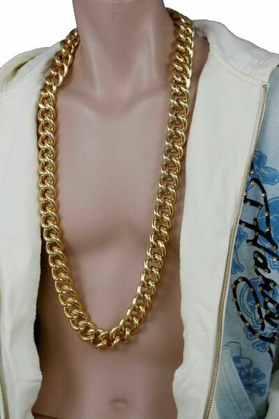 Sexy Men Fashion Jewelry Long Necklace Chunky Gold Metal Thick Chain Link Miami