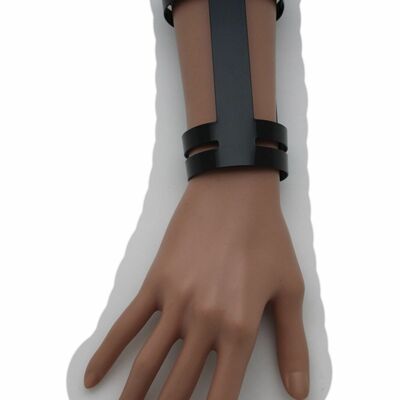 Bold women black metal fashion long cuff bracelet jewelry cutouts wonder bulky