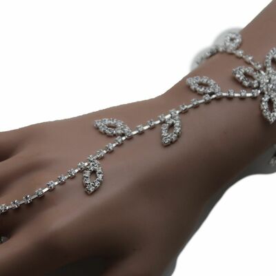 Bridal women silver metal fashion hand chain floral leaf flower bracelet wedding