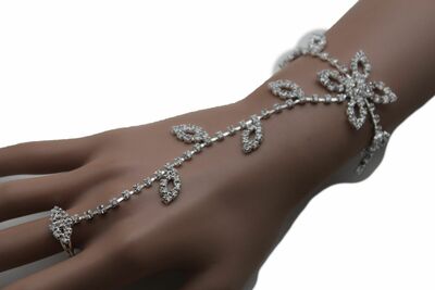 Bridal Women Silver Metal Fashion Hand Chain Floral Leaf Flower Bracelet Wedding