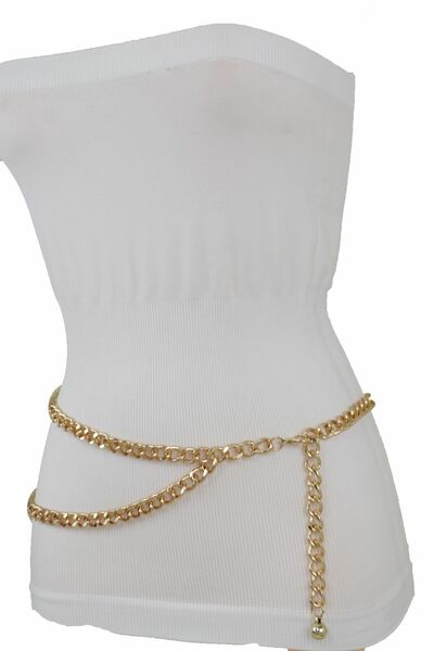 Women Belt Waist Hip Skinny Gold Metal Chain Thick Links Long Fringe M L XL
