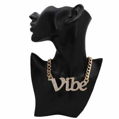 Celeb women gold metal chain necklace vibe charm bling pendant fashion jewelry