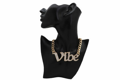 Celeb Women Gold Metal Chain Necklace VIBE Charm Bling Pendant Fashion Jewelry