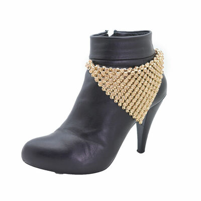 Women bling gold metal boot chain dressy bracelet shoe bandanna funky charm