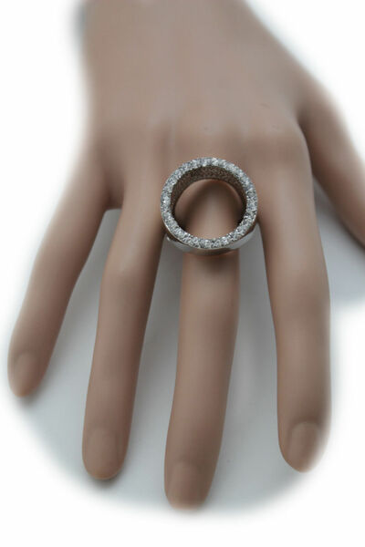 Women Fashion Ring Silver Metal Round Shape Beads Elastic Band Dressy