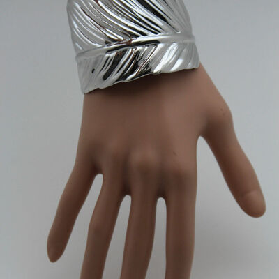 Women cuff bracelet metal fashion long silver leaf wrap around tree jewelry