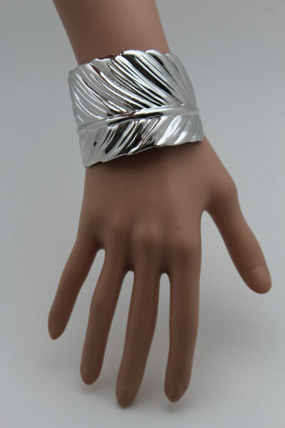 Women Cuff Bracelet Metal Fashion Long Silver Leaf Wrap Around Tree Jewelry