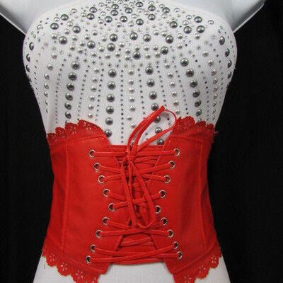 Women elastic red high waist fashion corset belt flowers cutout band s m