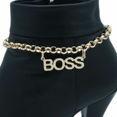 Women gold metal chain boot bracelet shoe anklet boss charm biker accessory