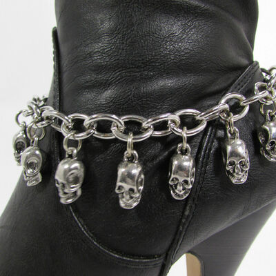 Women fashion boot chain bracelet silver metal shoe biker skull rider charm