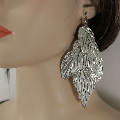 Women fashion jewelry flowers earrings silver metal leaf long dangle