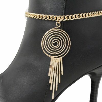 Women gold metal western boot chain bracelet swirl urban shoe charm bling