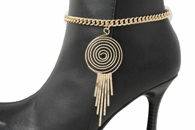 Women Gold Metal Western Boot Chain Bracelet Swirl Urban Shoe Charm Bling
