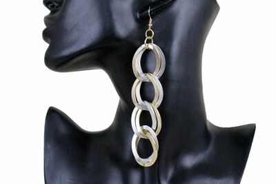 Women Long Earrings Gold Silver Metal Thick Chain Chunky Links Hood Fashion