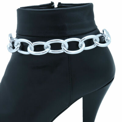 Women silver color metal chain chunky links western boot bracelet shoe band