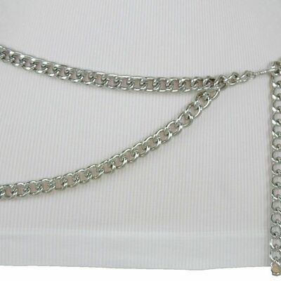Women silver metal chain going out night club fashion belt plus size xl xxl