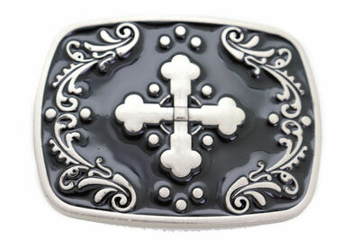 Fashion Western Men Women Silver Metal Square Buckle Unisex Celtic Cross Unisex 