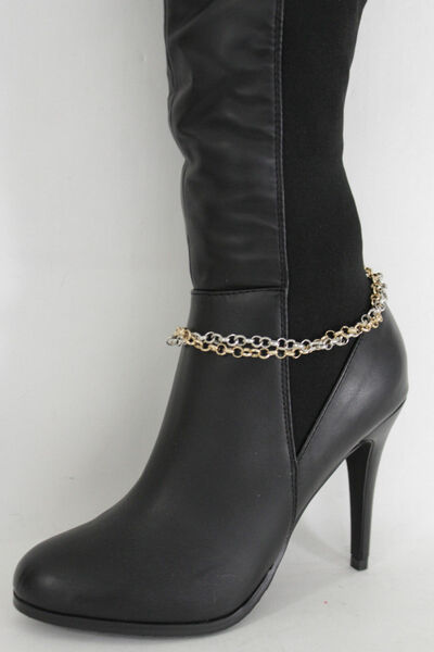 Women Western Boot Bracelet Silver Gold Metal Chain Bling Anklet Shoe Charm