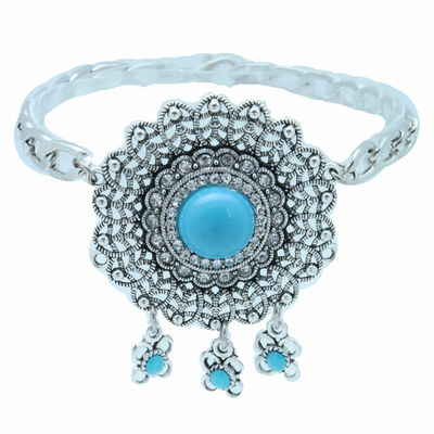 Tx women silver western boot chain bracelet shoe turquoise flower ethnic charm