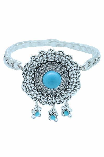 TX Women Silver Western Boot Chain Bracelet Shoe Turquoise Flower Ethnic Charm