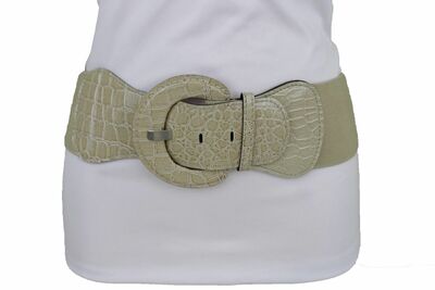 Women Elastic Strap Wide Belt Hip Waist Beige Fabric Light Nude Color XS S M