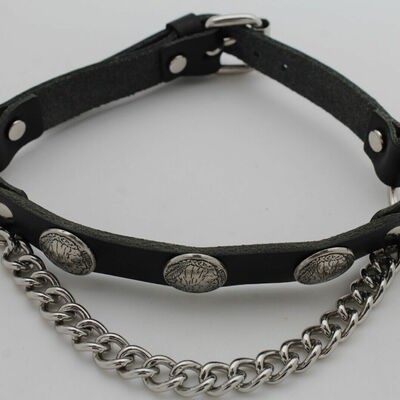 Western boots bracelets chain black faux leather 2 straps silver native american