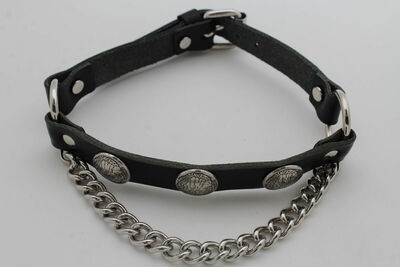 Western Boots Bracelets Chain Black Faux Leather 2 Straps Silver Native American