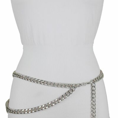 Women fierce belt silver metal chunky chain quarter coin charm buckle m l xl
