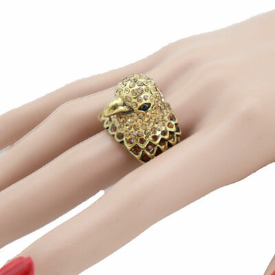 Women gold metal ring jewelry bird head eagle stretch band exclusive fashion