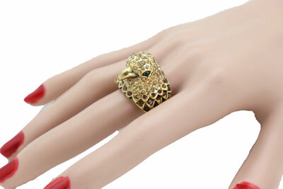 Women Gold Metal Ring Jewelry Bird Head Eagle Stretch Band Exclusive Fashion