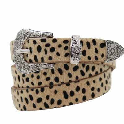 Women animal print leopard cheetah beige belt filigree western buckle size m l