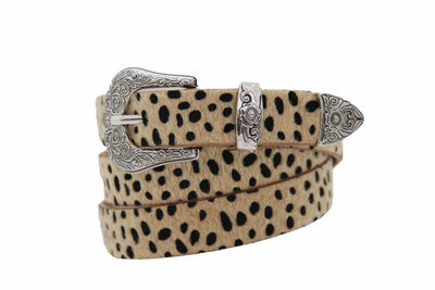 Women Animal Print Leopard Cheetah Beige Belt Filigree Western Buckle Size M L
