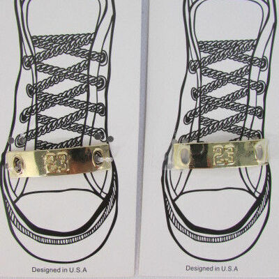 Gold metal fashion shoe lace sneakers plates charm urban 23 / ny / crown / wings