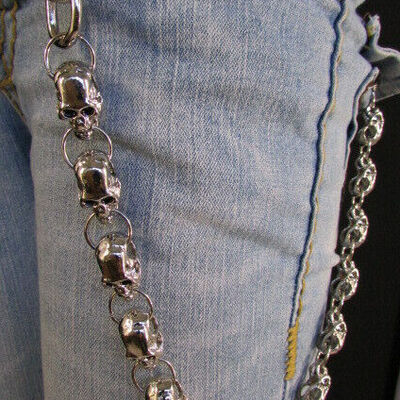 Heavy silver metal long jeans wallet key chain large chunky skulls trucker biker