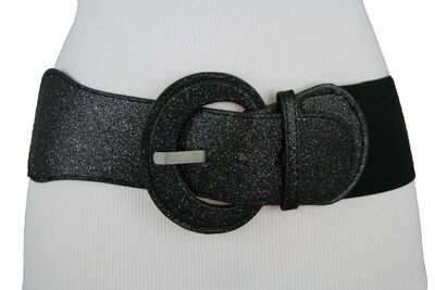 Hip High Waist Fashion Sparkling Glitter Black Shiny Corset Holidays Belt M L XL