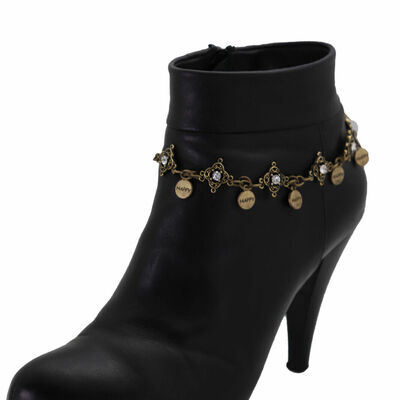 Women antique gold rusty metal chain boot female bracelet shoe happy charm biker
