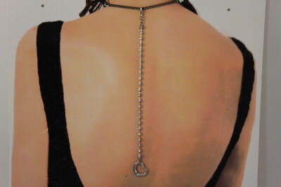 Women Back Pendant Necklace Silver Metal Chain Fashion Jewelry Heart Love Charm 