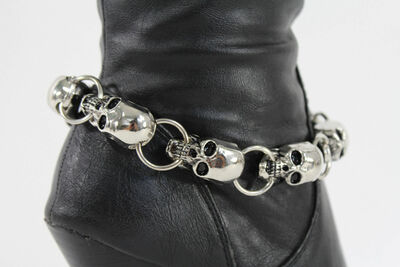 Women Fashion Jewelry Boot Bracelet Silver Metal Chain Skeleton Skull Pirate