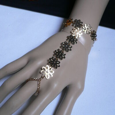 Women gold flower hand links chain fashion jewelry bracelet wrist ring