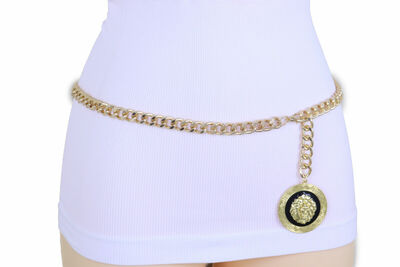 Women Gold Metal Chain Narrow Bling Belt Lion Charm Designer Inspired XL XXL