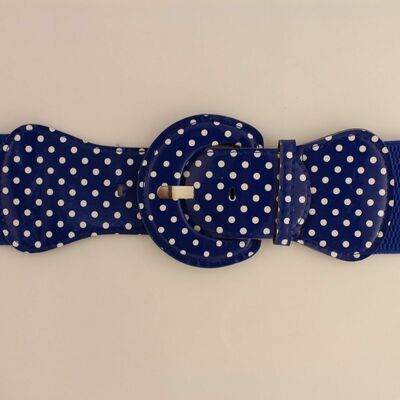 Women belt elastic blue polka dots fashion hip high waist round buckle m l xl